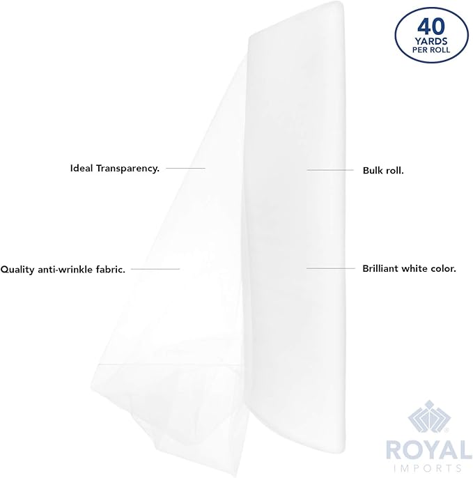 Tulle Fabric Bolt, 54 Inch Wide White Polyester, 40 Yards