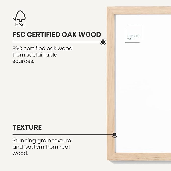 Opposite Wall - 11x17 in - Natural Solid Oak Wood Picture Frame - Lightweight, Versatile & Shatterproof - Wall Hanging Poster or Photo Frame - Wall Decor for Office, Gallery & Home - 2 Pack