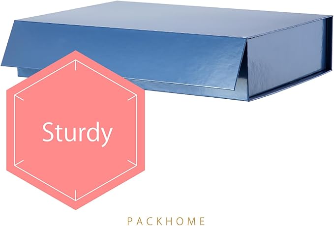 PACKHOME Gift Box 11.5x8x2.5 Inches, Sturdy Shirt Box with Magnetic Lid for Multiple Occasions (Glossy Blue)