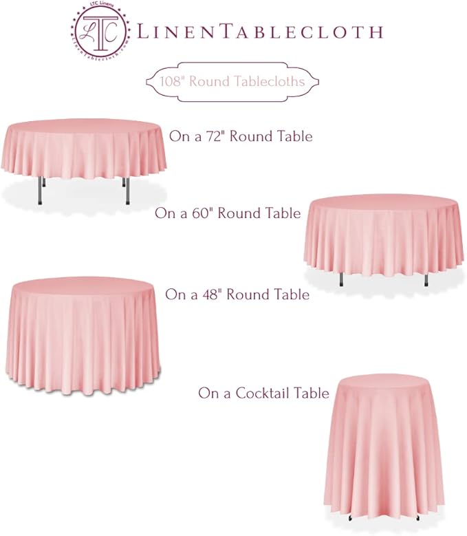 LTC LINENS 5 Pack 108 Inch Round Tablecloths Ivory - Great for 48 Inch Round Table Floor Length - Wrinkle Resistant Polyester Fabric Cloth for Wedding