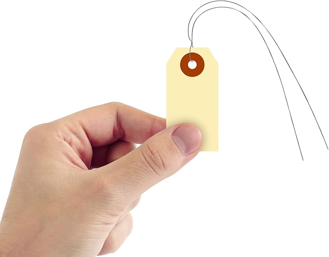 SmartSign Blank Manila Shipping Tags with Wire, Size-1, Pack of 1000, 13pt Thick Prewired Cardstock Tag, 2.75 x 1.375 inch Paper Hang Tags with Reinforced Fiber Patch