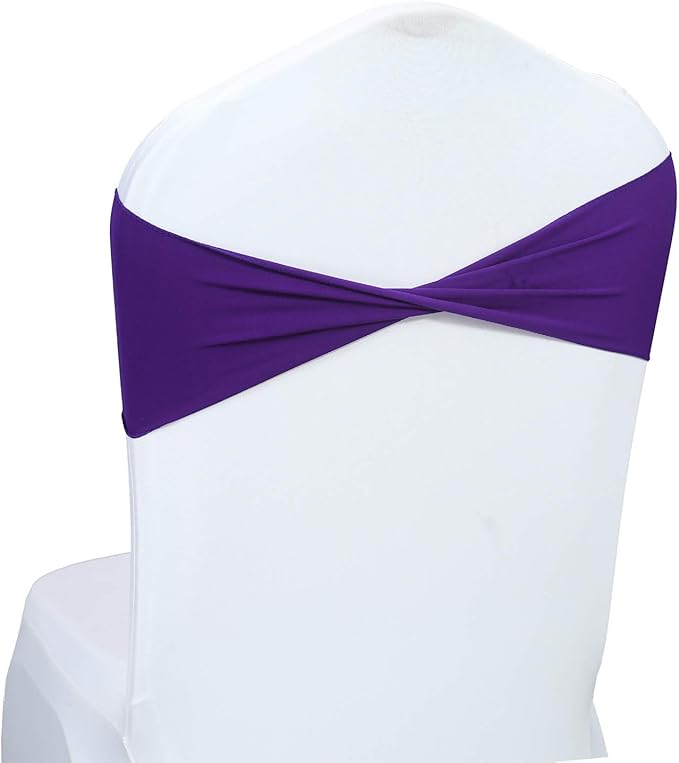 VDS Pack of 75 PCS | Purple | Spandex Chair Sashes Bows Without Buckle | Stretch Elastic Banquet Universal Folding Chair Band Tie with for Wedding Party Conference Celebration Event Decoration