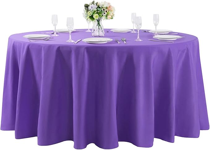 132 inch Round Tablecloth Washable Polyester Table Cloth Decorative Table Cover for Wedding Party Dining Banquet（132 inch,Purple）