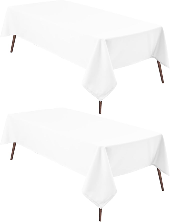 Hiasan 2 Pieces White Square Tablecloth - Waterproof and Spillproof Restaurant Washable Polyester Table Cloth for Dining Room, 70 x 70 Inch