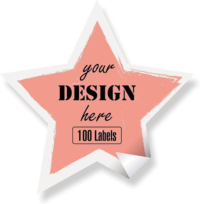 Custom Personalized Labels - Any Design Image Logo Text, Thank You Stickers for Business, 100 Labels (Star, 2"x2")