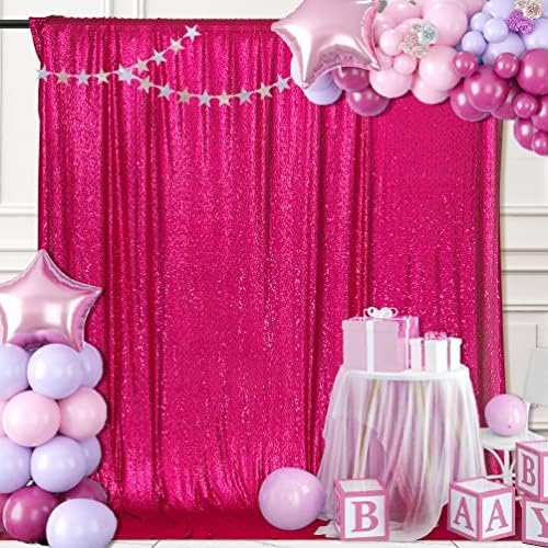 Backdrop Curtain, Hot Pink Sequin, 8 x 8 Ft Sparkly Backdrop