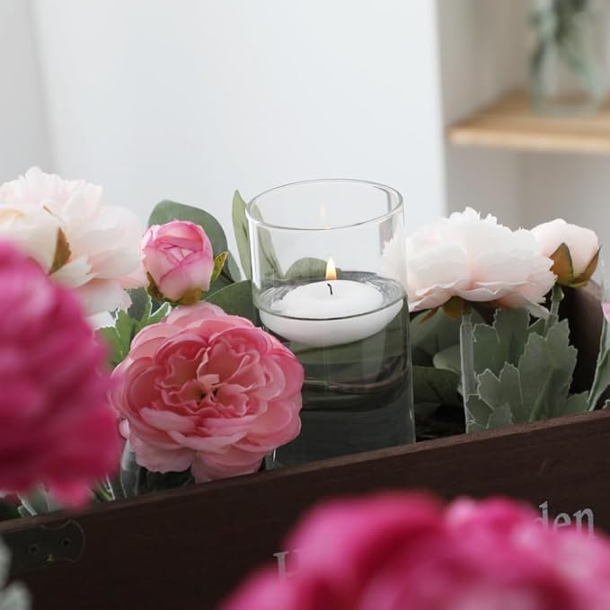 Set of 12 Pcs Glass Cylinder Vases for Centerpieces with 18 Pcs White Floating Candles for Centerpieces Glass Candle Holder for Table Shelf Wedding Party Home Decor (4"+6"+8"+10")