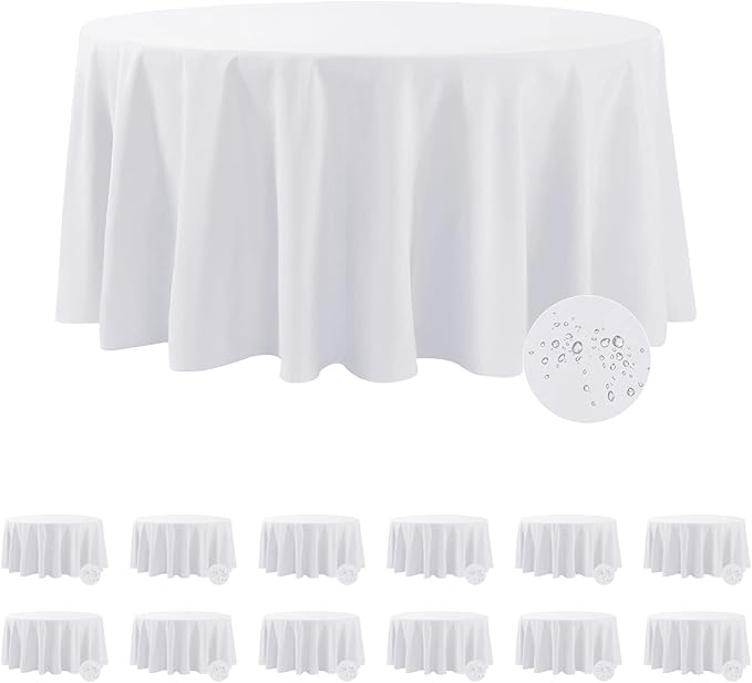 Tablecloths 2 Pack White Waterproof Polyester in Round and Square Shapes