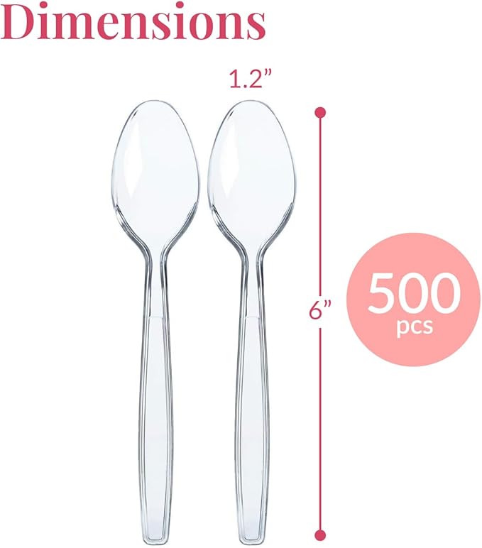 Disposable Spoons, 500 Count Clear Plastic, 6 Inch