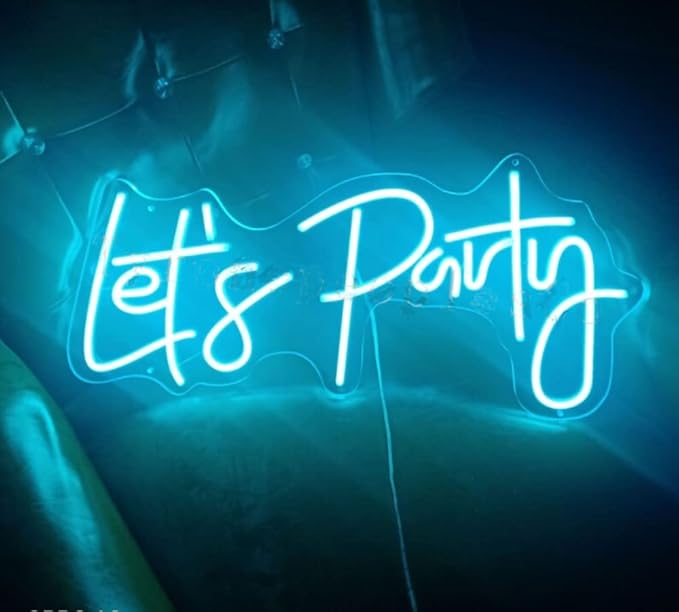 Lighted Neon Sign 18 x 8.3 Inch USB Powered Acrylic Wall Art in Lets Party Blue