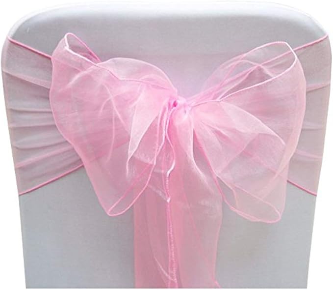Chair Sashes, Baby Pink Organza, 25 Count, 6.5 Inch Wide Shimmer