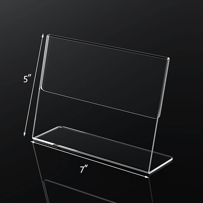 NIUBEE Slanted Back Acrylic Sign Holder 7 x 5 Inches, Clear Plastic Sign Holder Paper Display Table Stand for Office, Store, Restaurant -Horizontal (6 Pack)