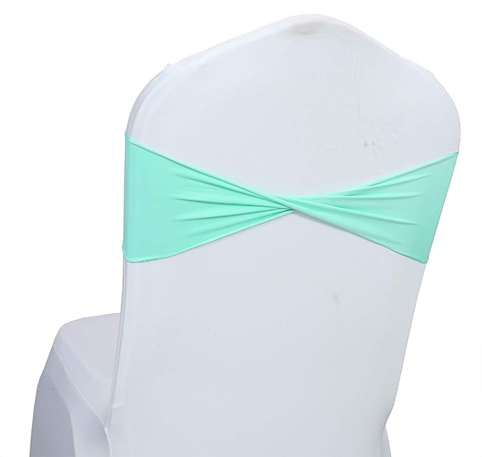 VDS Pack of 10 PCS | Tiff Blue | Spandex Chair Sashes Bows Without Buckle | Stretch Elastic Banquet Universal Folding Chair Band Tie with for Wedding Party Conference Celebration Event Decoration