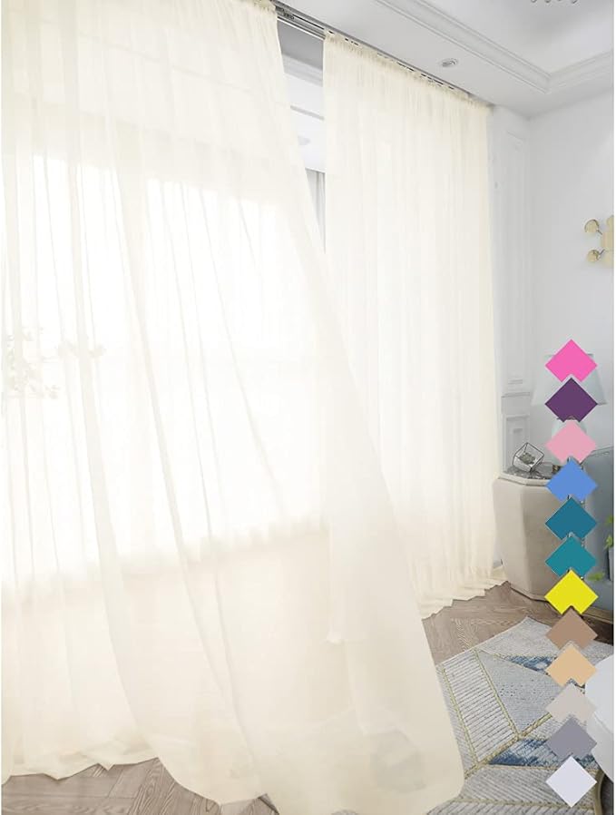 Window Beige Sheer Curtains 60 Inches Width 63 Inches Long 2 Panels Sheer Curtains Clear Curtains Basic Rod Pocket Panel for Home/Living Room/Bedroom/Kids Room