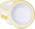 50 Pack Disposable Soup Bowls with Gold Rim,12oz Disposable Soup Bowls,Disposable Soup Dessert Salad Bowls for Wedding/Party/Catered Events