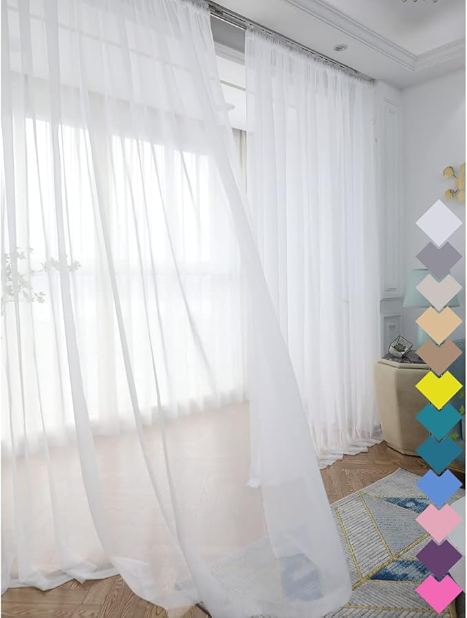 Window Ivory Sheer Curtains 60 Inches Width 84 Inches Long 2 Panels Sheer Curtains Clear Curtains Basic Rod Pocket Panel for Home/Living Room/Bedroom/Kids Room