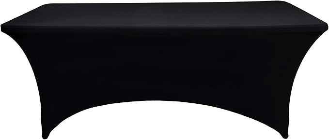 2-Pack 6ft Black Spandex Table Covers for Rectangle Standard Folding Tables - Wrinkle Resistant Stretch Tablecloths - Ultimate Fitted Table Protector for Parties, Trade Shows, Banquet