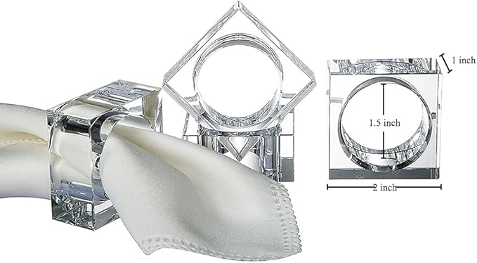 Napkin Rings Set of 4 Clear Crystal Square Holders for Dinner Tables