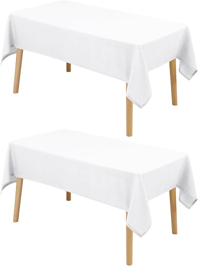Rectangle Tablecloths 2 Pack, White Faux Linen, 70 x 140 Inch
