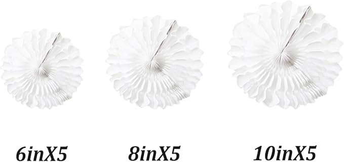 15pcs White Paper Fans Decorations - 6'', 8'', 10'' Round Tissue Honeycomb Set for Party, Birthday, Wedding Events