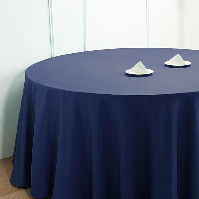 Efavormart Round Tablecloth, 132 Inch Stain & Wrinkle Resistant Washable Table Cloth, Decorative Polyester Fabric Table Cover for Banquet, Wedding, Dining- Navy Blue