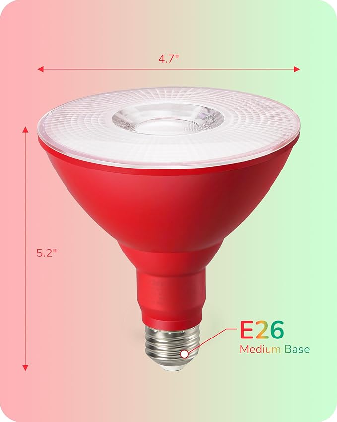 Red and Green PAR38 LED Flood Bulbs, Dimmable, IP65 Waterproof, E26 Base