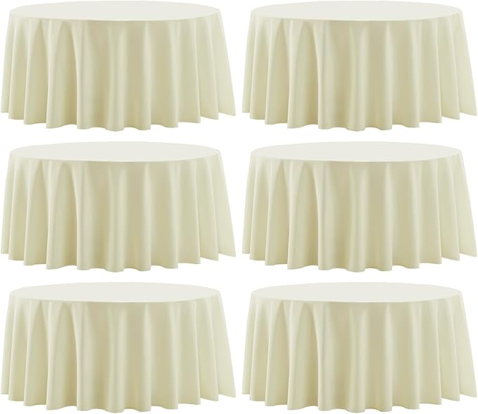 Round Tablecloth 6 Pack 90 Inch Ivory Tablecloths Washable Decorative Linen Polyester Table Clothes Cover for Dining Table Banquets Buffet Parties and Wedding