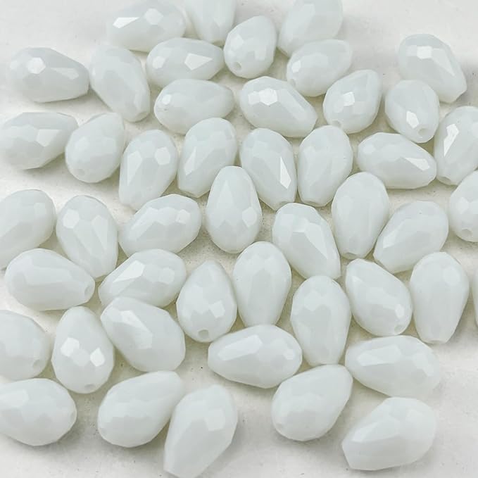 50pcs 10x15mm Teardrop Crystal Glass Beads for Jewelry Making, Faceted Vertical Hole Teardrop Glass Spacer Beads for Wind Chimes Bracelet Earring Necklace DIY Craft(White)