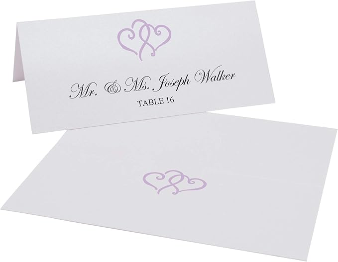 Linked Hearts Place Cards, Lavender (Choose Color), Set of 150, Pre-cut and Scored - Wedding, Party, Dinner, and Special Events - Made in the USA