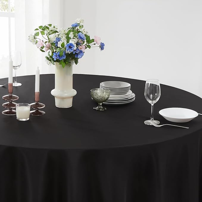 Round Tablecloth 10 Pack 90 Inch Black Tablecloths Washable Decorative Linen Polyester Table Clothes Cover for Dining Table Banquets Buffet Parties and Wedding