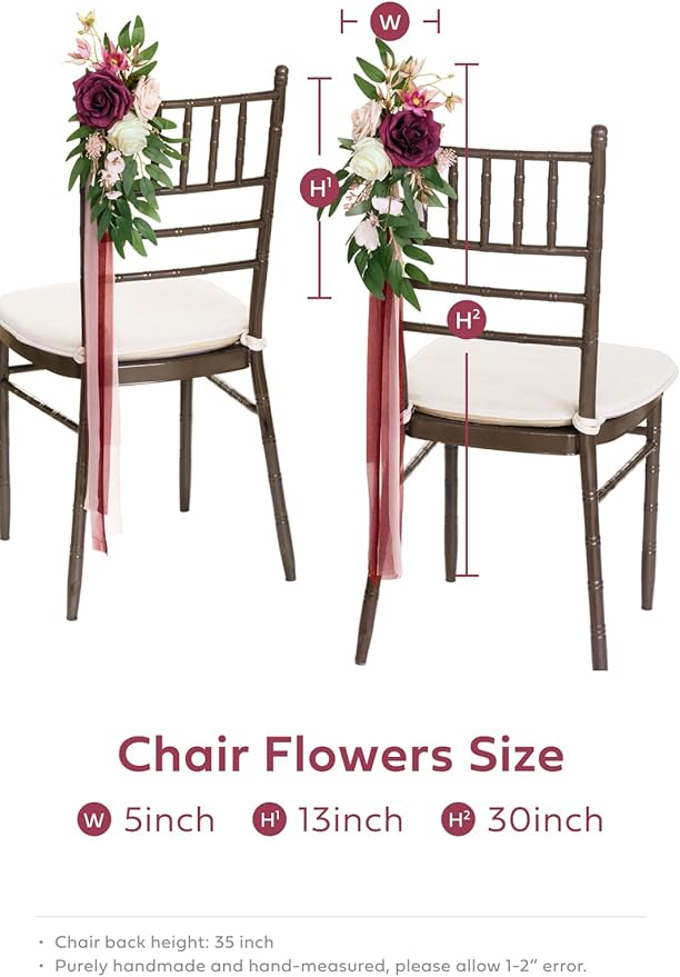 Artificial Flowers for Wedding Aisle Pews, 8 Pcs Marsala and Blush