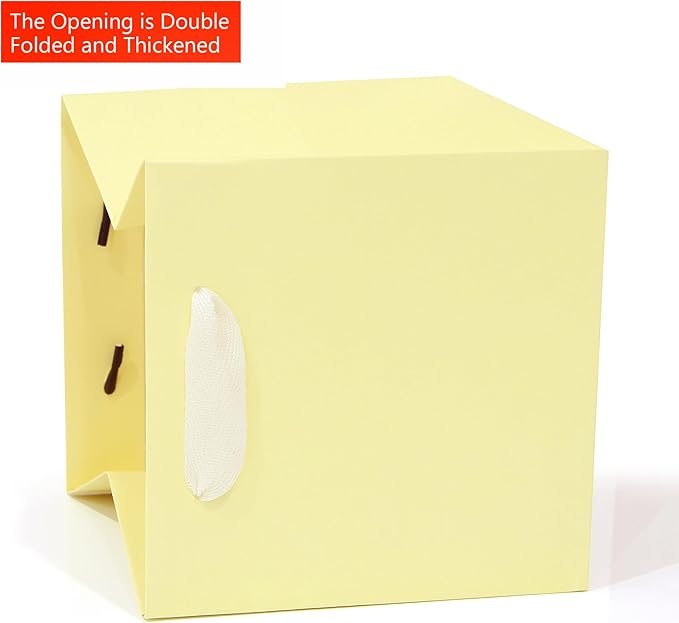 Yellow Paper Gift Bag 4 in Paper Box Small Square Bottom Kraft Paper Bags with Handles for Wedding Baby Shower Birthday Party (Yellow, 4 x 4 x 4 in, 10 CT)
