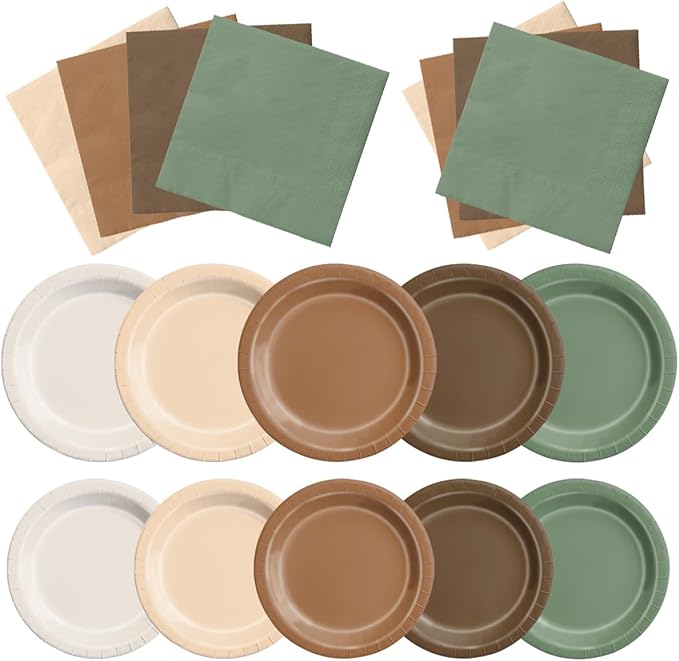 Paper Woodland Plates and Napkins Set, 150 Pieces, Forest Party Tableware