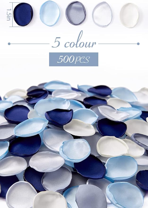 Serwalin 500Pcs Silk Rose Petals Artificial Flower Petals for Weddings Proposal Dusty Navy Blue Petals Flower Girl Petals for Wedding Basket Aisle Runner Bridal Shower (4 Color Mixes)
