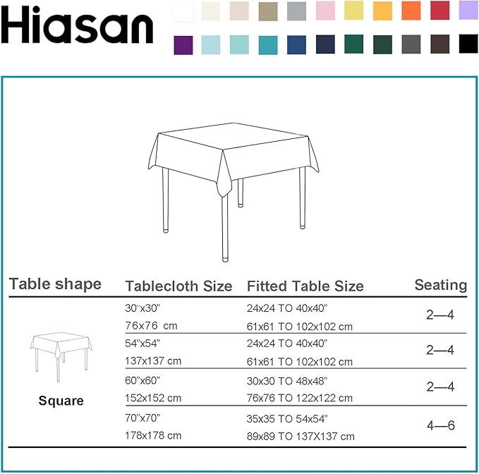 Hiasan Small Tablecloth for Square Tables - Waterproof and Spillproof Washable Fabric Table Cloth for Dining Room Spring Party (Turquoise, 40 x 40 Inch)