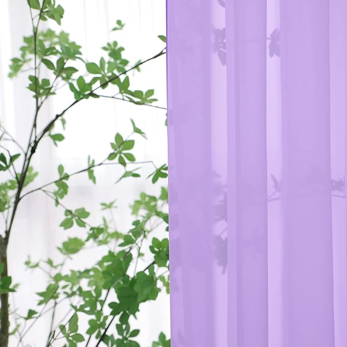 Window Purple Sheer Curtains 63 Inches Long 2 Panels Sheer Curtain Basic Rod Pocket Panel for Bedroom Children Living Room Yard Kitchen (Purple, 52" W x 63" L | 2 pcs)