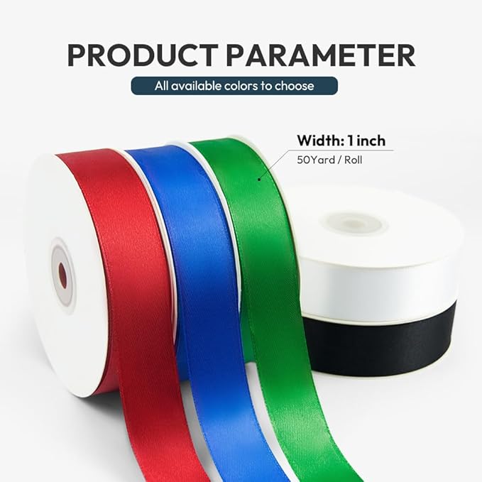 KMER LIFE 1 inch Wide x 50 Yards Polyester Satin Ribbon - Silvery Single Faced, Perfect for Wedding Decor, Wreath, Crafts, Gift Wrapping & Other Projects