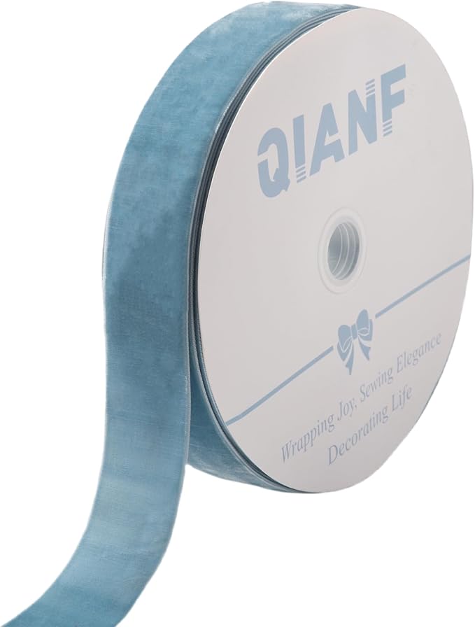 Ribbon, Dusty Blue Crushed Velvet Nylon, 1.5 Inch x 25 Yards