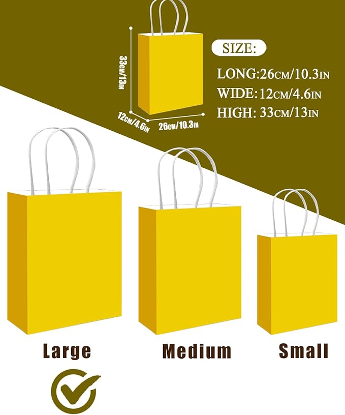 Gift Bags with Handles, Bright Yellow Paper, 100 Pack