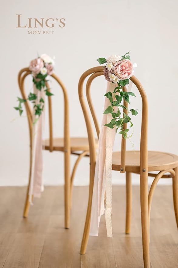 Artificial Flowers for Wedding Aisles, 8 Pieces in Dusty Rose with Ribbon Cards