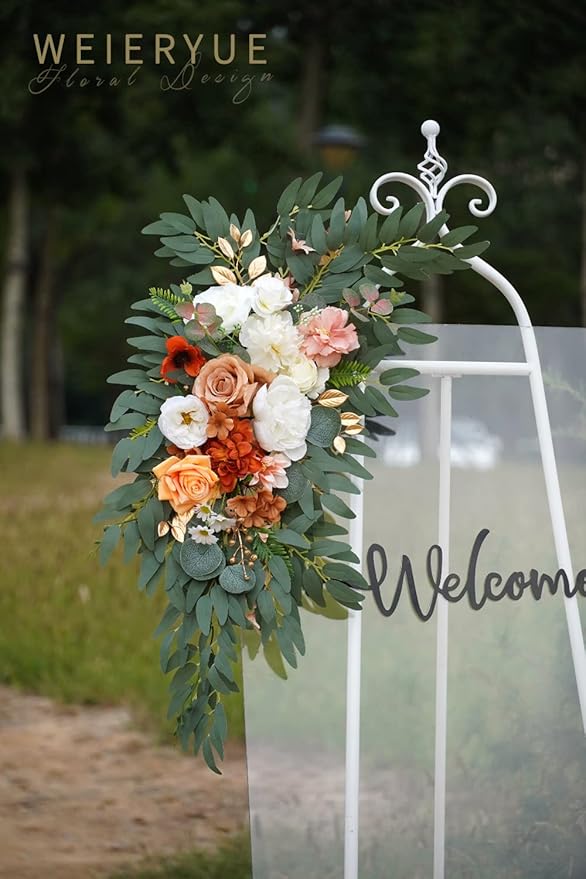 Artificial Flowers Wedding Arch Swags, 2-Pack, Caramel & White Rose Silk