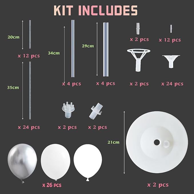 Balloon Stand Kit with 28 Balloons, 2 Sets for Table and Ground Use