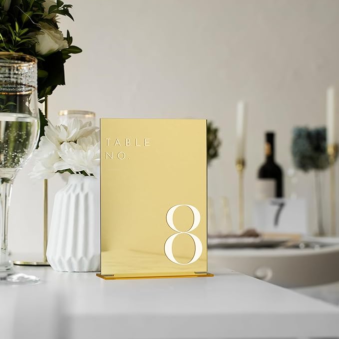 JINMURY Gold Wedding Table Numbers 1-30 with Stands, 5"x7" Gold Mirror Acrylic Table Numbers, Perfect for Wedding Reception, Party, Anniversary, Event