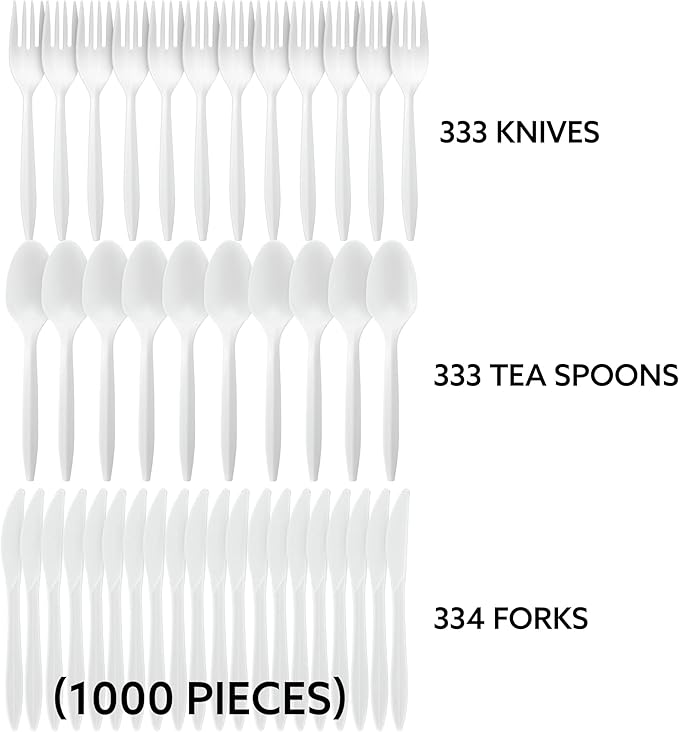 Spoons Plastic Disposable Cutlery Combo Set, 1000 Count White