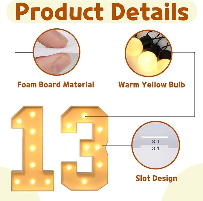 Event Party Supplies: 3-Foot Light Up Marquee Numbers with Foam Board Frames