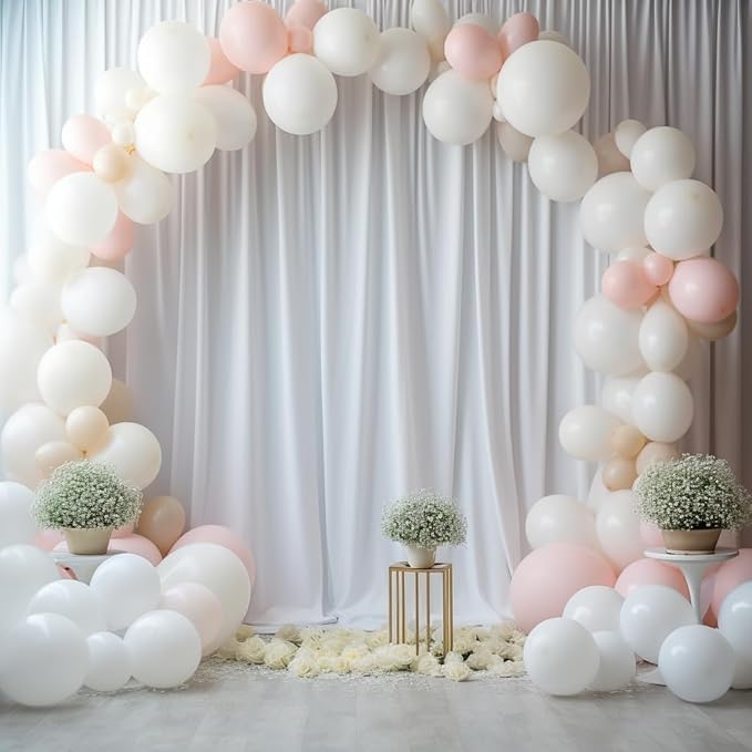 10ftx16FT Wrinkle Free White Backdrop Curtain, 2 Panels 16FT Height White Wedding Backdrop Drapes, Silky Polyester Back Drop Cloth for Birthday Photography Background Party Backdrop Draping