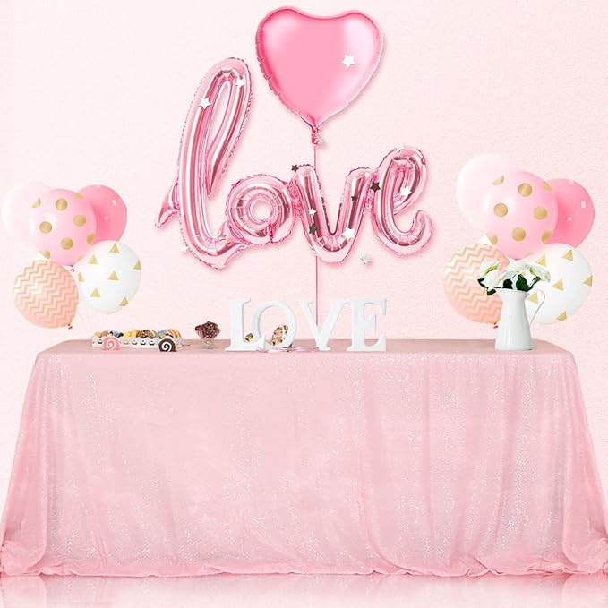SquarePie Sequin Tablecloth 60 x 102 Inch Pink Sparkly Table Linen for Wedding Party
