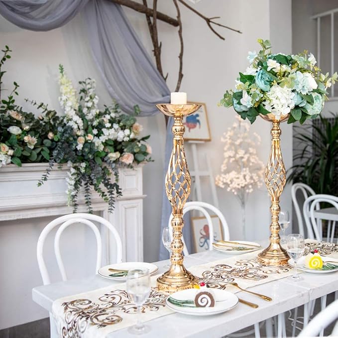 Vases: Set of 10 Gold Metal Wedding Centerpieces, 23.23 Inches Tall