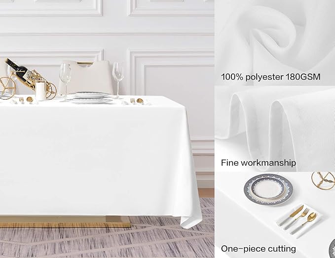 Surmente 2 Pack White Rectangle Tablecloth 90 x 132-inch Rectangular Polyester Table Cloth for Weddings, Banquets, or Restaurants