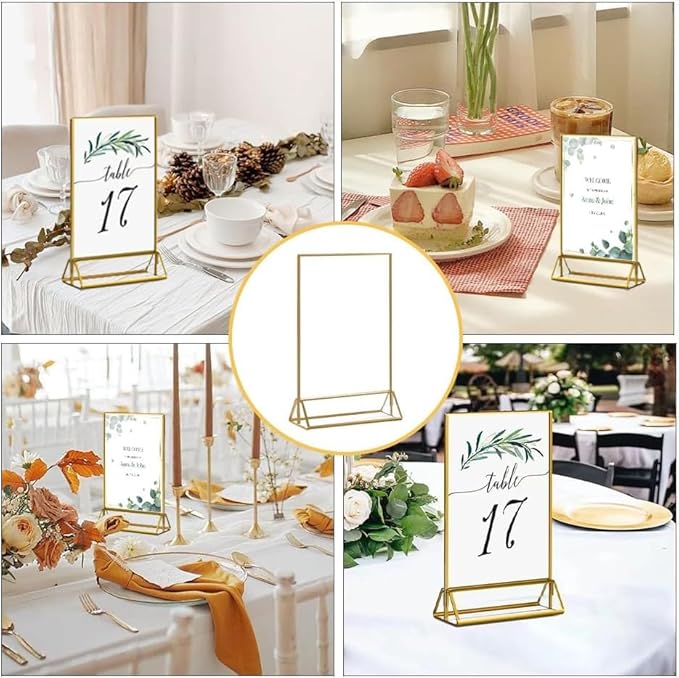 24 Pack Gold Acrylic Sign Holder, Picture Frames Wedding Double Sided Display Clear Sign Holders Stand Desktop Table Menu for Wedding Party Restaurant (4×6)
